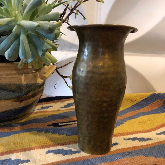 Vintage Bohemian MCM Style Hammered Brass Vase